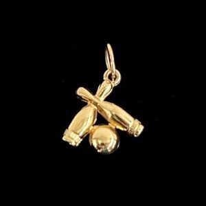 Vintage Gold Tone Crossed Bowling Pins & Ball Charm/Pendant